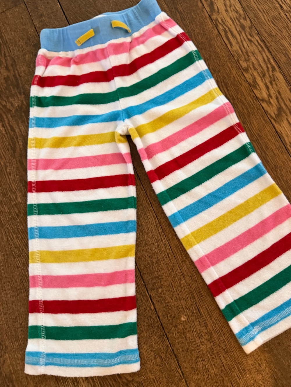 EUC • Mini Boden Rainbow Striped Terrycloth Pants 🌈👖